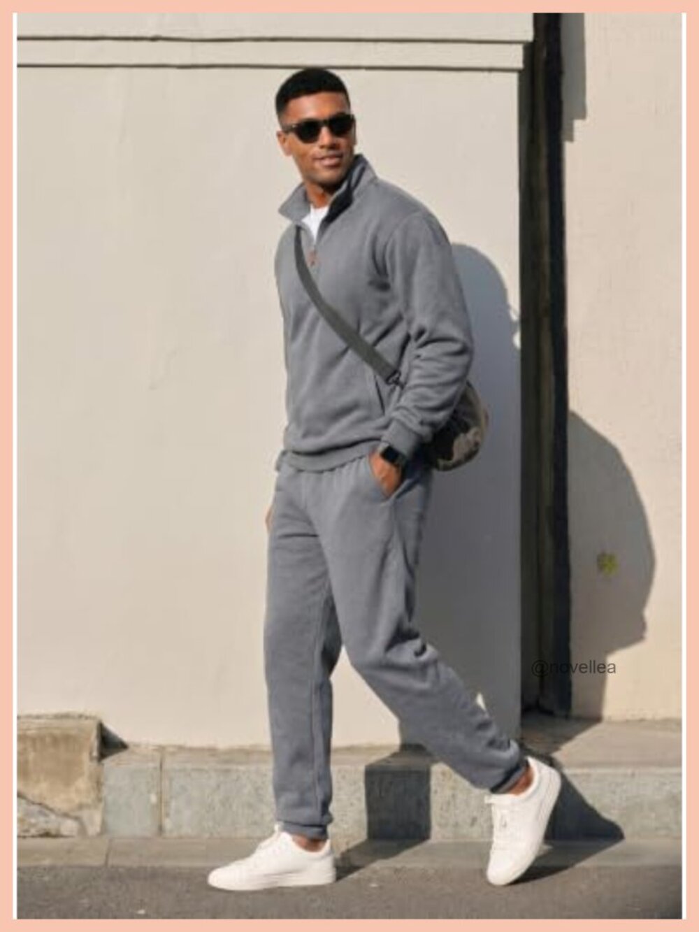 Men's 2-Piece Sweatsuit Set 1/4 Zip Pullover Tracksuit Cotton Polyester - Picture 3 of 6